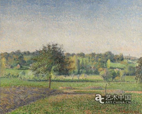 毕沙罗作品《Prairie à Éragny》，1886年，布面油画，59.4x73.0